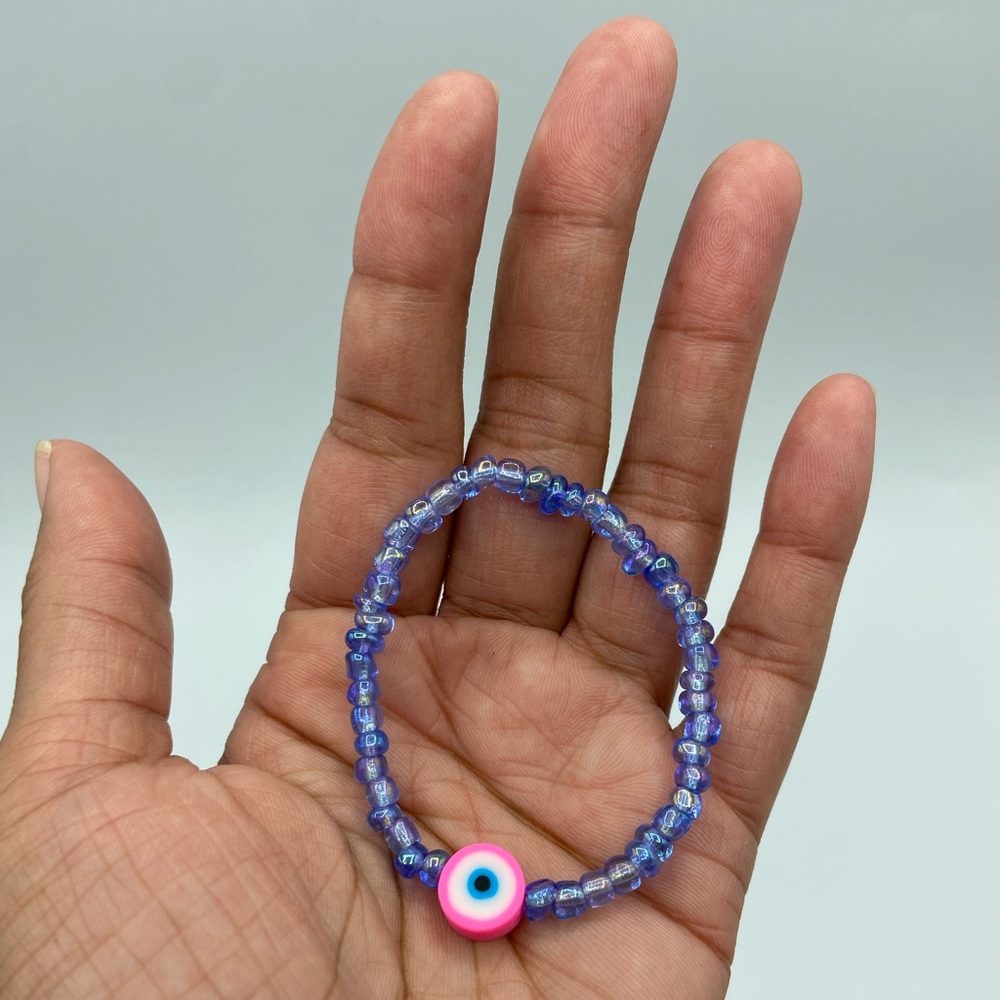 Handmade Trendy Y2K Inspired Evil Eye Glass Seed Bead Stretch Bracelet